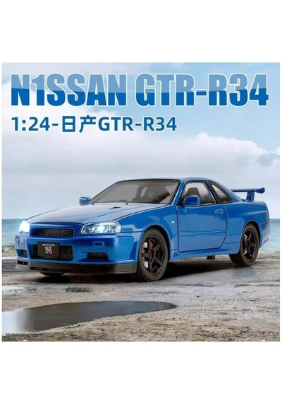 Nissan Skyline Gtr R34 1:24 Ölçek Diecast Model Araba Açılan Kapıları Nıssan Gtr R34 Model Mavi