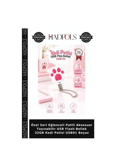 Özel Seri Eğlenceli Patili Aksesuar Taşınabilir Usb Flash Bellek 32gb Kedi Patisi Usb01 Beyaz