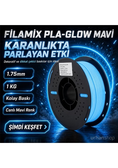 Filamix Pla Glow Mavi Filament 1.75mm 1kg Karanlıkta Parlayan