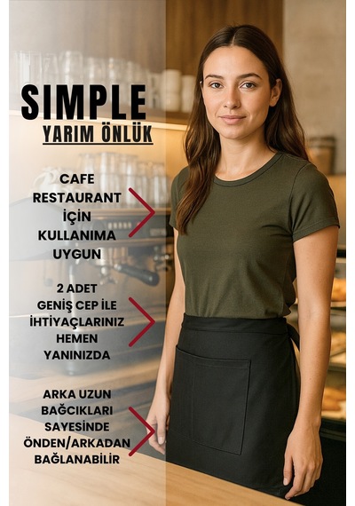 Brista Half Apron Yarım Önlük Cafe Önlüğü Garson Önlüğü Barista Önlüğü Siyah