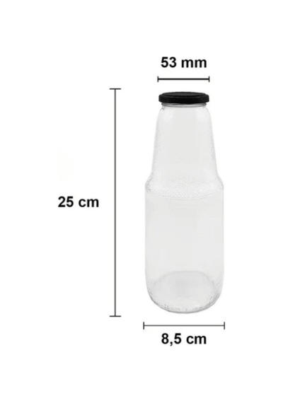2 Adet 1 Litre Şeffaf Sürahi Süt, Ayran, Su, Limonata, Meşrubat Şişesi Metal Siyah Kapaklı Cam Şişe