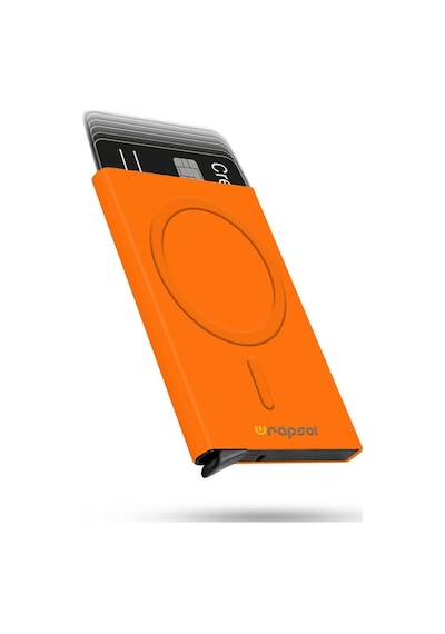 Wrapsol Magsafe Mekanizmalı Kartlık Rfid Korumalı Alüminyum Otomatik Kredi Kartlık Renkli Parlak Saks Mavi Parlak Turuncu Parlak Turuncu