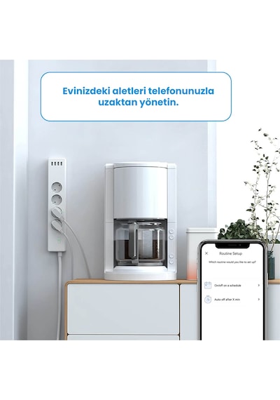 Meross Wi-Fi Uzaktan Kontrollü Akım Korumalı 4 USB Girişli Akıllı 4lü Priz