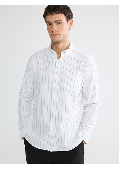 Lcw Vision Beyaz Regular Fit Çizgili Oxford Erkek Gömlek