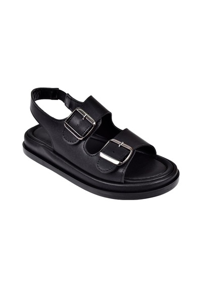Castle Black Çift Tokalı Kadın Sandalet Cb-35176 Siyah Siyah