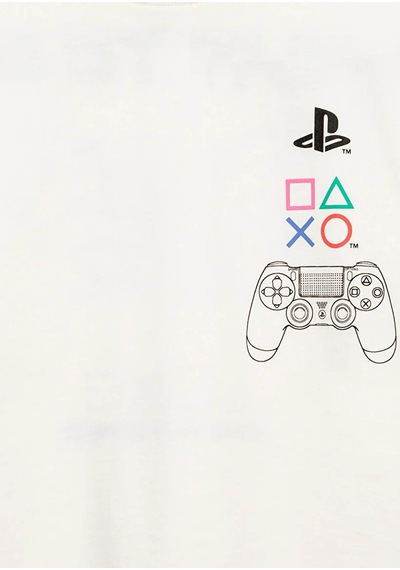 Mavi Playstation Baskılı Ekru Erkek Çocuk T-shirt M6610498-70057
