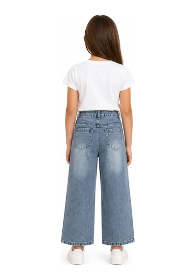 İrem Kız Çocuk Cep Etrafı Taş Detaylı Geniş Paça Model Fermuar Kapamalı Likrasız Mavi Renk Kot Pantolon İrem Kız Çocuk Cep Etrafı Taş Detaylı Geniş Paça Model Fermuar Kapamalı Likrasız Mavi Renk Kot Pantolon