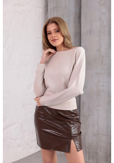 Ckm Moda Luna Yarasa Kol Bel Büzgü Detaylı Bluz Bej