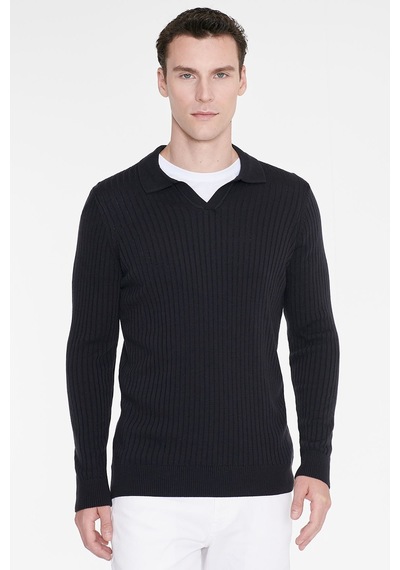 Ac&Co / Altınyıldız Classics Erkek Lacı Standart Fit Normal Kesim Polo Yaka Jakarlı Triko Kazak