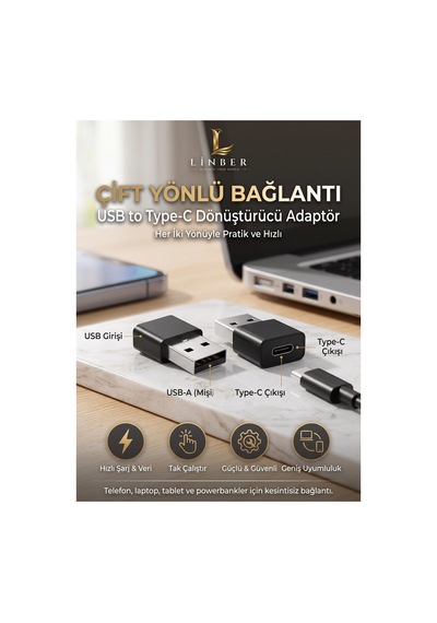 Usb To Type -c Dönüştürücü Adaptör Siyah