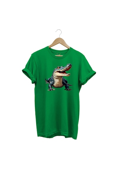 Timsah Baskılı %100 Pamuk Regular Fit T-shirt Yeşil