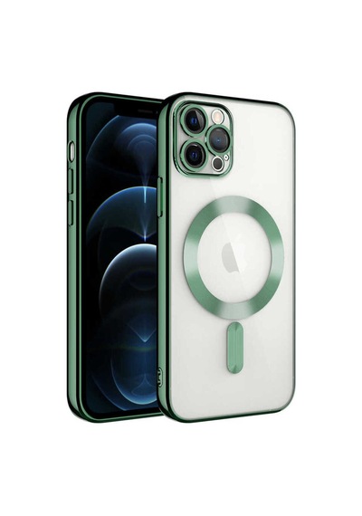 Apple Uyumlu iPhone 12 Pro Max Kılıf Kamera Korumalı M-safe Wireless Şarj Özellikli Zore Demre Kapak Koyu Yeşil