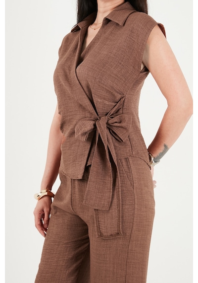 Lela Regular Fit Bağlama Detaylı Kolsuz Takım Bayan Takım 5866787 Kahve