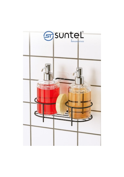 Suntel Metal Standlı 2'li Sıvı Sabunluk Yapışkanlı / Ayaklı Kullanım, Plastik Şişe Siyah