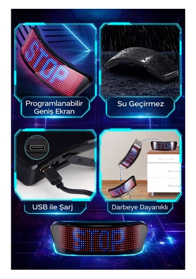 Akıllı Led Kask Ekranı Uygulama Kontrollü, Şarjlı, Tüm Kasklara Uyumlu Trafikte Görünürlük Sağlayan Diğer