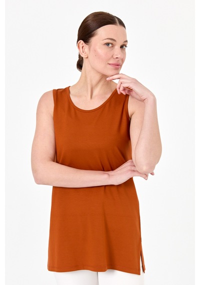 Kadın Askılı Penye T-shirt Taba Taba