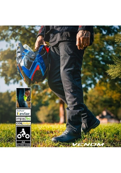 Venom Nova Pro Cordura Kevlar Motosiklet Pantolonu Siyah Korumalı Motorcu Kot Pantolon