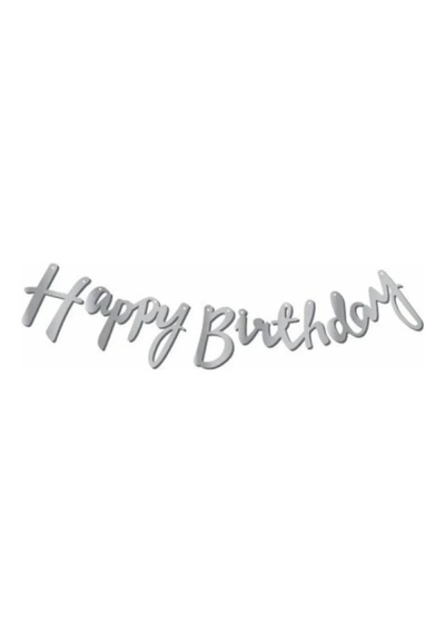 Flama Happy Birthday Yazısı Gümüş Banner Doğum Günü Diğer