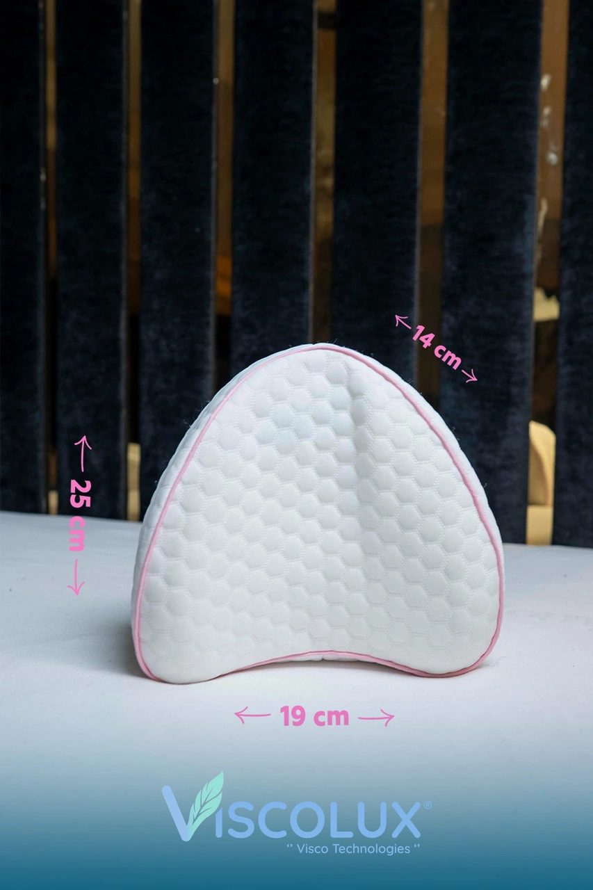 Diz Arası Ortopedik Yastık - V Model Diz Arası Yastık Visco Yastık 25x25x15 Pembe