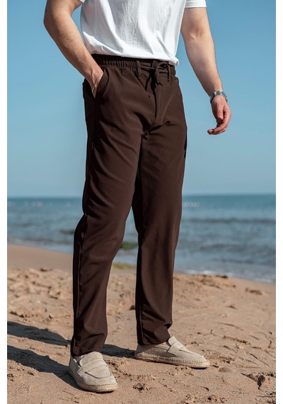 Madmext Acı Kahve Beli Lastikli Relaxed Fit Jakarlı Erkek Pantolon E6593 Acı Kahverengi