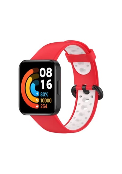 Newface Xiaomi Redmi Watch 2 Spor Delikli Kordon - Kırmızı-beyaz