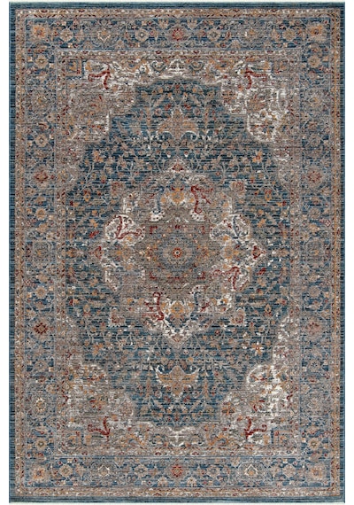 Dekorenti Otantik 2604 Mavi Halı Eskitme Madalyon Desenli Halı