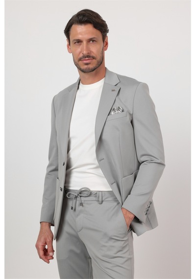 İmza Gri Kendinden Desenli Mono Yaka 6 Drop Slim Fit Takım Elbise 1001260166