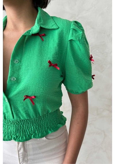 Verymoda 1 Fiyonklu Keten Gömlek - D2409 ZÜMRÜT