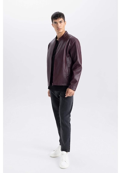 DeFacto Su İtici Slim Fit Dar Kesim Dik Yaka Fermuarlı Suni Deri Mont D8525AX25SPBR34