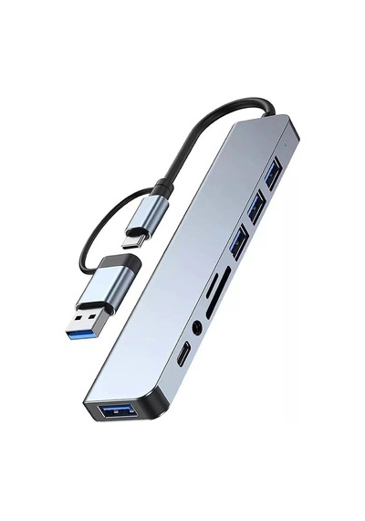 8 İn 1 Type-c Usb Hub Çoklayıcı Usb 3.0, Usb 2.0, Sd, Tf, Ses, Type-c Dönüştürücü-4938