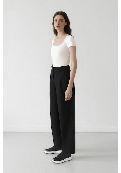 Defacto Wide Leg Cepli Pensli Basıc Klasik Dokuma Palazzo Pantolon C6375AX24HS Siyah