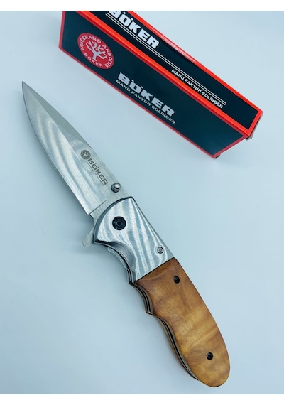 Böker Marka Ahşapkasa Metal Kamp Bıçak Yandanaçma Kamp Çakı //21cm-b21 Açık Kahverengi