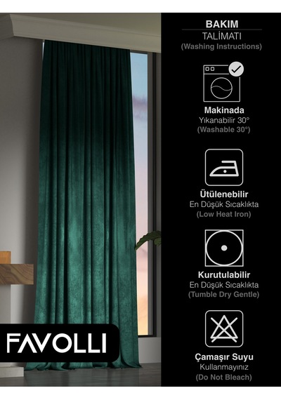 Br Favolli Kadife Dokulu Zümrüt Rengi Ada Fon Perde Ekstrafor Büzgülü Dream Series Zümrüt