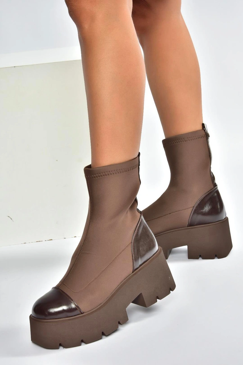 Fox Shoes V272902904 Kahverengi Kumaş Kalın Tabanlı Kadın Bot Kahverengi-kumaş