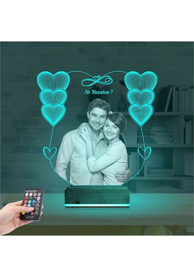 Luvivia Kalp Sevgiliye Hediye Fotoğraflı 3d Lamba - Masa Gece Lambası V15 Şeffaf