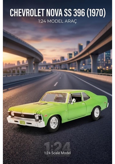 Maisto Lisanslı Chevrolet Nova Ss 1970 Model 1:24 Ölçekli Açılır Kapaklı Klasik Model Araba Yeşil