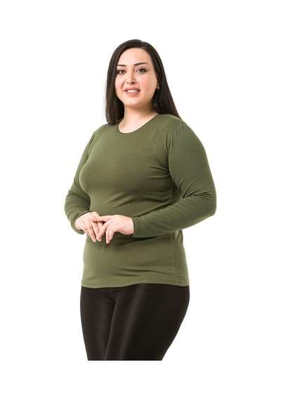 Disentis Büyük Beden Bisiklet Yaka Uzun Kollu Viskon Haki Body