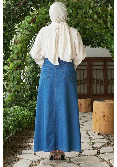 2288-denim Pileli Etek Koyu Mavi Koyu Mavi