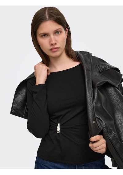 Only Onlelena L/s Boatneck Metal Top Jrs Noos Siyah Kadın Bluz 15380314