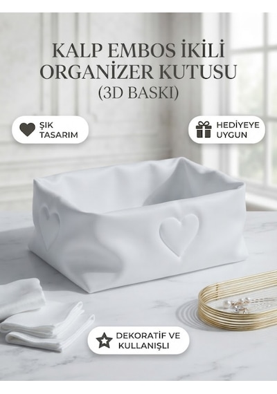 Kalp Desenli Organizer Kutu Beyaz