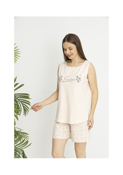 Estiva Kadın Çiçek Alt Desenli Somon Kolsuz Şortlu Penye Lycra Pijama Takımı Çok renkli Estiva Kadın Çiçek Alt Desenli Somon Kolsuz Şortlu Penye Lycra Pijama Takımı Çok renkli