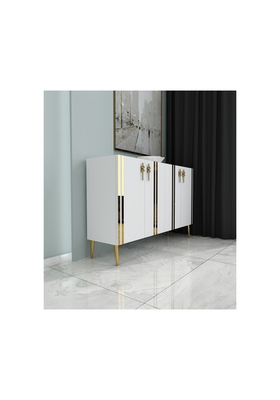 Pars 120 Cm Konsol, Tv Ünitesi, Çok Amaçlı Dolap -beyaz-altın Beyaz-altın
