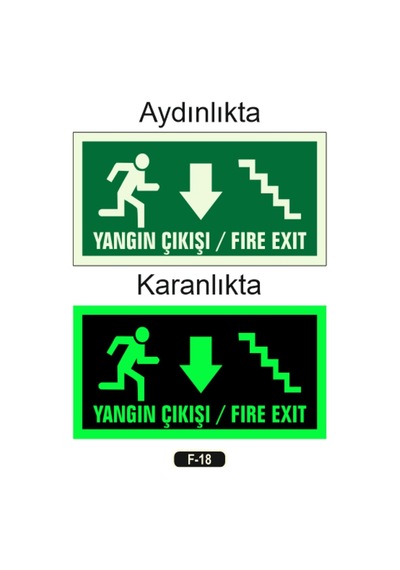 Fosforlu Yangın Çıkışı Fıre Exıt Yön Levhası F-18