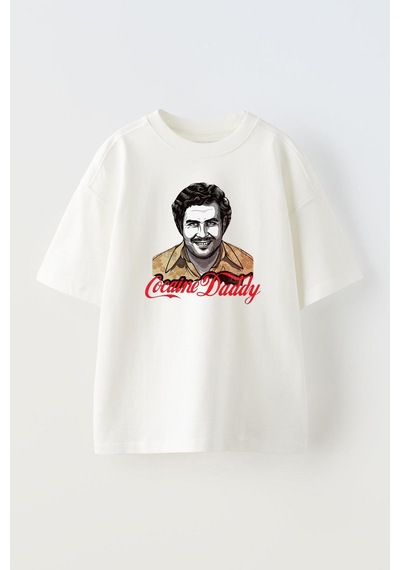 Thewert Unisex Pablo Tasarım Baskılı Pamuk Beyaz Oversize T-shirt