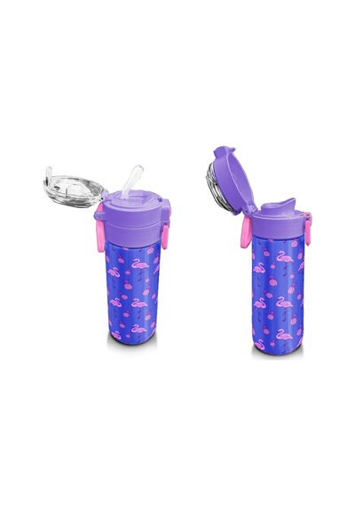 Coral High Kız Çocuk İçin 500 Ml'lik Paslanmaz Çelik Termos/suluk - Lavanta Pembe Flamingo Desenli Çok Renkli