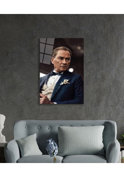 Yapay Zeka Atatürk Portresi Cam Tablo, Ev Ve Ofis Duvar Dekoru, Hediyelik Büyük Temperli Cam Tablo