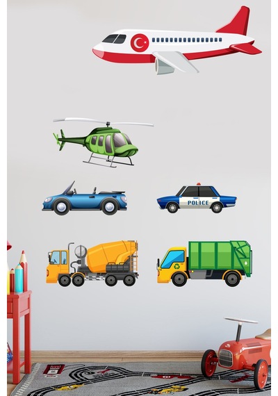 Büyük Boy Uçak ve Araçlar Çocuk Odası Duvar Sticker