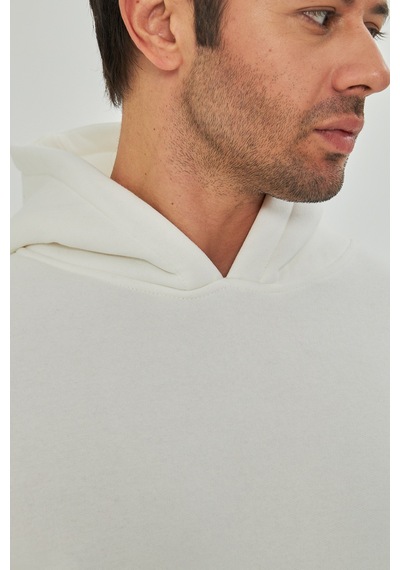 Pxm Erkek Beyaz 3 İplik Şardonlu Oversize Hoodie Kapüşonlu Sweatshirt Kırık Beyaz Kırık Beyaz
