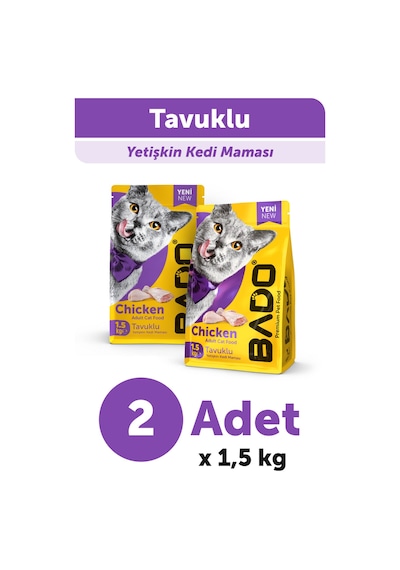 Bado Yetişkin Kedi Maması Tavuk Etli 1,5 Kg 2'li