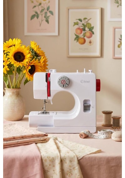 Kiwi Ksw-3072 Dikiş Makinesi 12 Desen & Çift İplik & Ayak Pedallı Beyaz